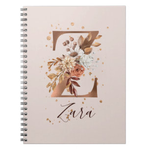 Carnet Copper Floral Monogram Letter Z Fall Flowers