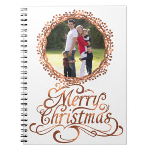 Carnet Copper-look Merry Christmas script & berry wreath