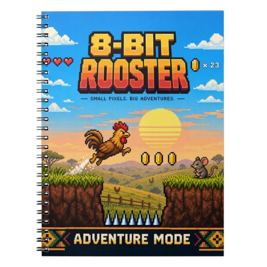 Carnet Coq, Rétro Pixel Art 8-Bit (Devant)