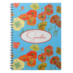 Carnet Coquelicot orange rouge Poppies floral Nom de fill