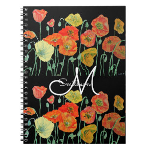 Carnet Coquelicot orange rouge Poppies floraux Aquarelle