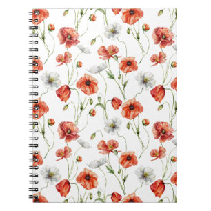 Carnet Coquelicots et fleurs sauvages blanches de prairie