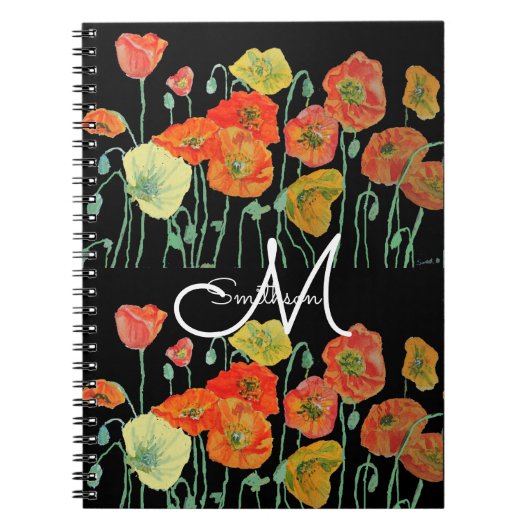 Carnet Coquelicots Orange Rouge aquarelle florale (Devant)