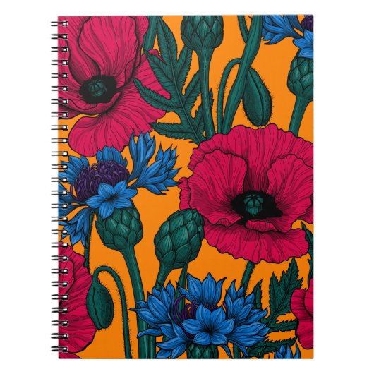 Carnet Coquelicots rouges et fleurs de maïs bleues sur or (Devant)