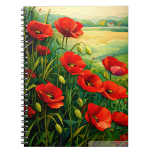 Carnet Coquelicots rouges vibrants dans une prairie d'été