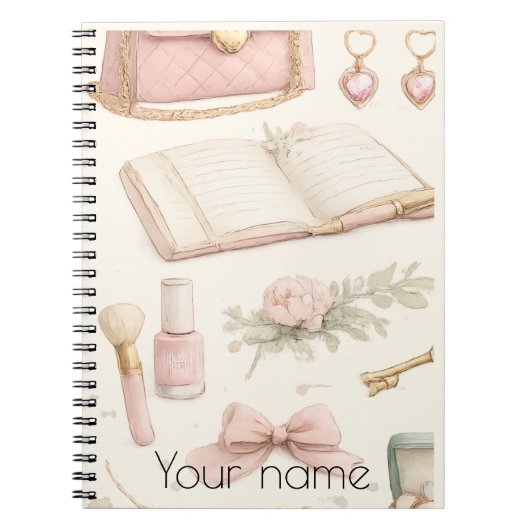 Carnet Coquette Aesthetic Pink Bow Makeup Personalized No (Devant)