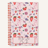 Carnet Coquette Bow, rose et fraise motif BuJo (Recto)