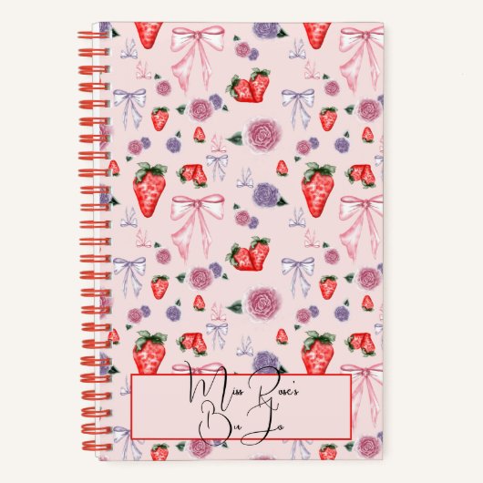 Carnet Coquette Bow, rose et fraise motif BuJo (Recto)