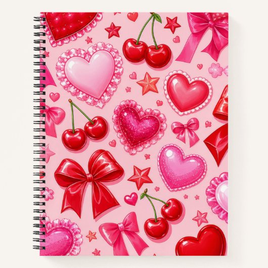 Carnet Coquette Cœurs Roses et Cerises (Devant)