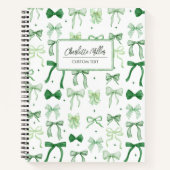 Carnet Coquette élégante esthétique Green Bows Spiral (Devant)