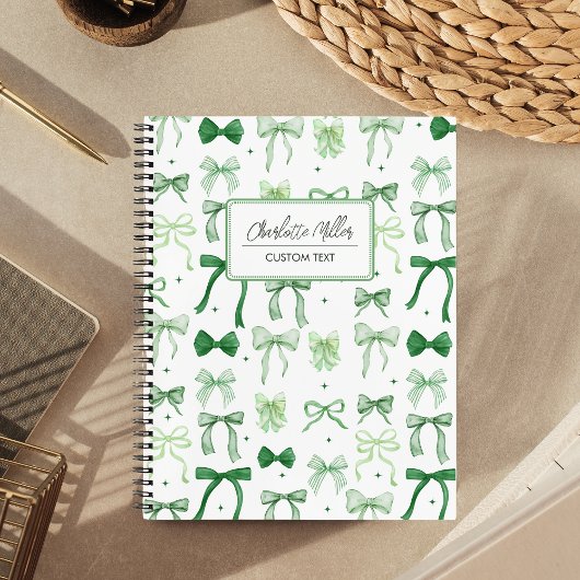 Carnet Coquette élégante esthétique Green Bows Spiral