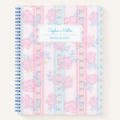 Carnet Coquette florale bleu clair Nom personnalisé (Devant)