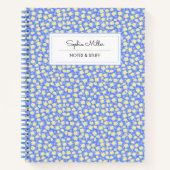 Carnet Coquette jaune bleu florale spirale personnalisée (Devant)