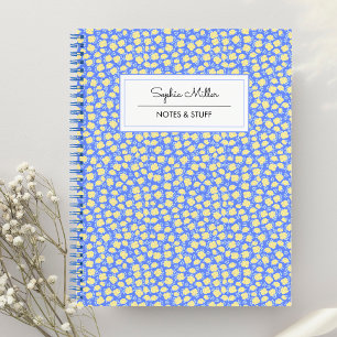 Carnet Coquette jaune bleu florale spirale personnalisée