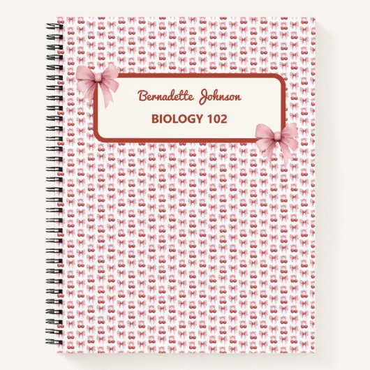 Carnet Coquette Pink Bow personnalisable Retour à l'école (Devant)