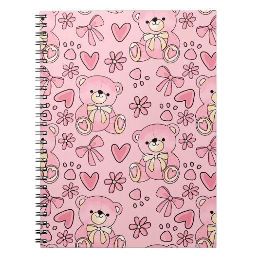 Carnet  Coquette Pink Teddy Bear Seamless Pattern (Devant)
