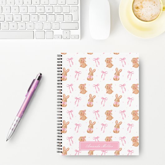 Carnet Coquette Rose Cute Bunnies Bunnies Monogramme Nom