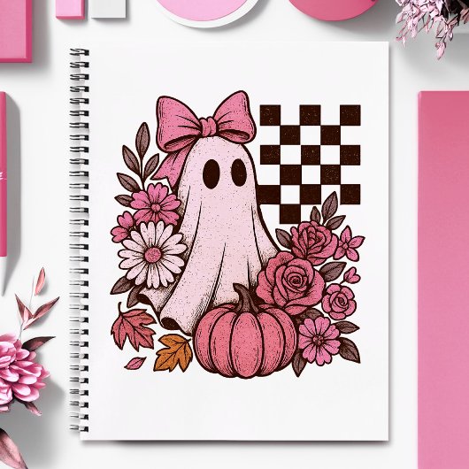 Carnet Coquette rose rétro Fille fantôme avec Bow Hallowe