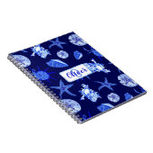 Carnet Coquillage bleu mélangé motif-nom monogramme perso (Côté Droit)