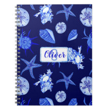Coquillage bleu mélangé motif-nom monogramme perso