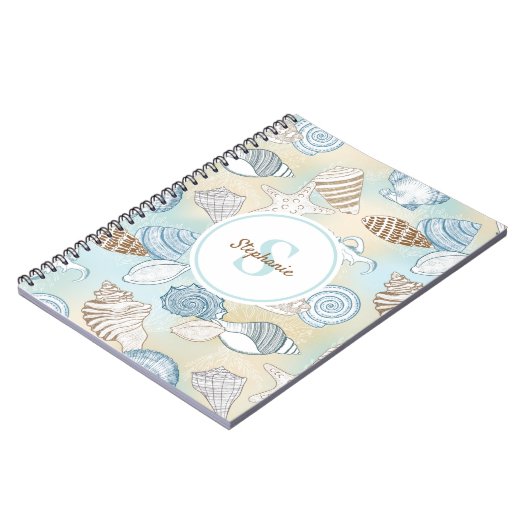 Carnet Coquillages de plage Nom du monogramme (Côté gauche)