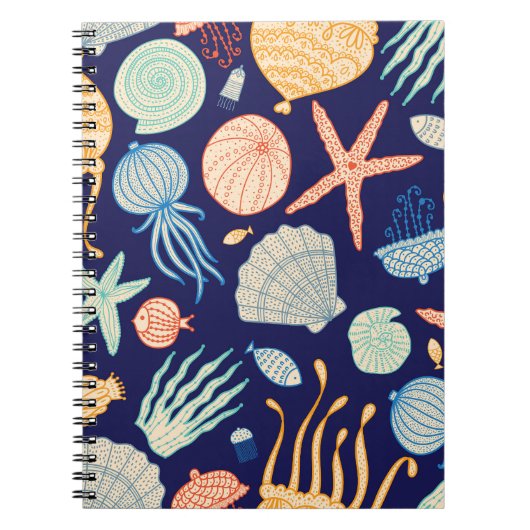 Carnet Coquilles de méduse Poisson Algues Motif (Devant)