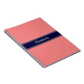 Carnet Corail clair solide, Marine Blue Ribbon Nom Monogr (Côté Droit)