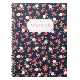 Carnet Corail et marine Chic Floral Vintage Imprimer Mono