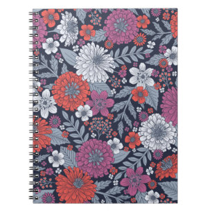 Carnet Corail, Magenta et Zinnias bleu