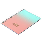 Carnet Corail monogramme et rayures turquoise (Côté gauche)