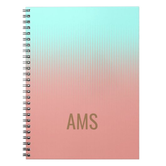 Carnet Corail monogramme et rayures turquoise (Devant)