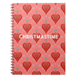 Carnet Corail rouge vintage coeur de Noël ornaJeter Couss