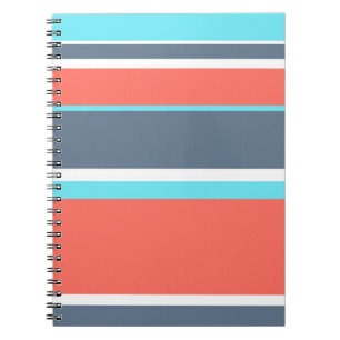 Carnet Corail vivant, bandes bleues et grises