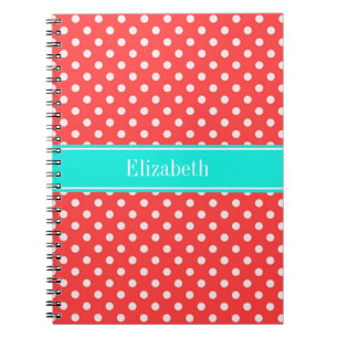 Carnet Coral and White Polka Dots Brt Aqua Nom Monogram
