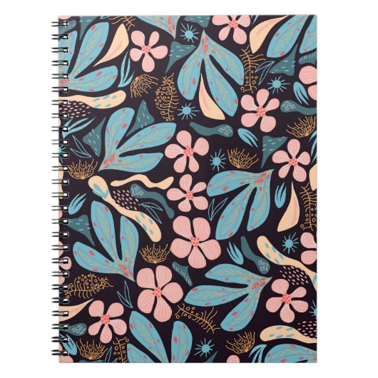 Carnet Coral Blue Floral Dark Print (Devant)