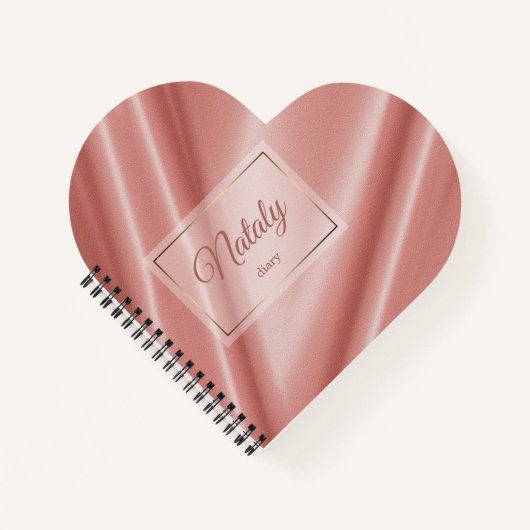 Carnet Coral texture soie. Cadre doré. (Devant)