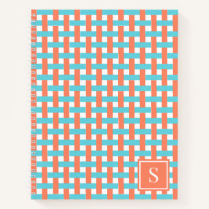 Carnet Corbeille Tressée Prépa - Monogramme Corail & Turq