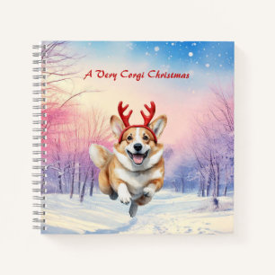 Carnet Corgi de Noël rennes bois sautant dans la neige