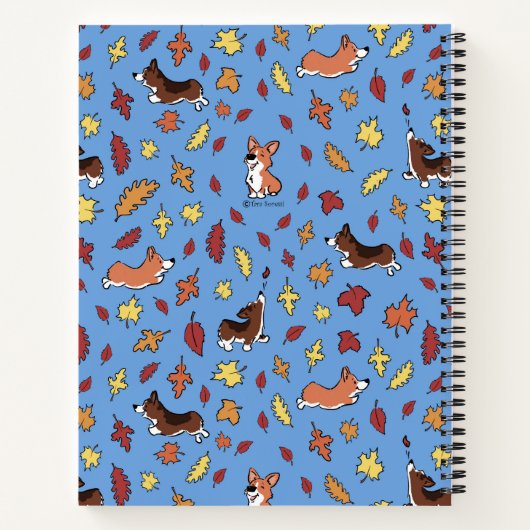 Carnet Corgi Fall Leaves Dusty Blue (Dos)