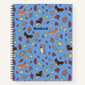 Carnet Corgi Fall Leaves Dusty Blue (Devant)