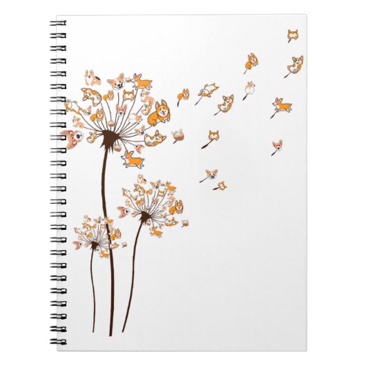 Carnet Corgi Flower Fly Dandelion Chemise mignonne Amoure (Devant)