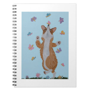 Carnet Corgi gallois dansant avec des papillons