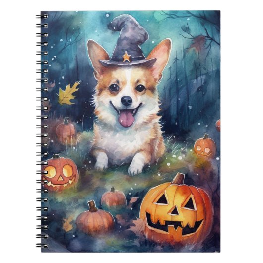 Carnet Corgi Halloween avec citrouilles effrayant (Devant)