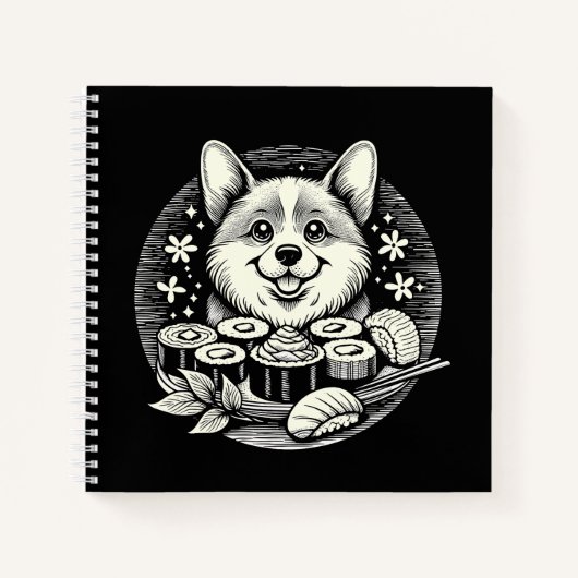 Carnet Corgi mignonne avec Sushi Kawaii Animaux (Devant)