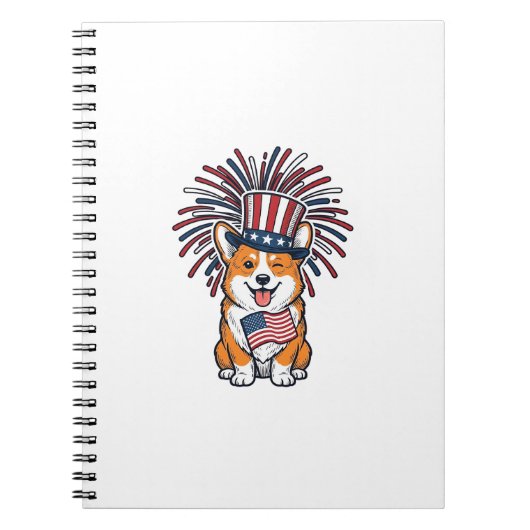 Carnet Corgi patriote Feu d'artifice Chien Conception vec (Devant)