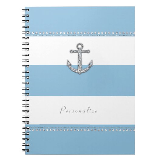 Carnet Cornflower Bleu & Blancs Ancre diamant (Devant)
