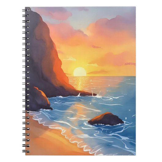 Carnet Côte de coucher de soleil | Vagues d'océan de plag (Devant)
