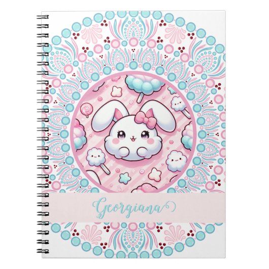 Carnet Coton Personnalisé Candy Kawaii Bunny Dot Mandala (Devant)