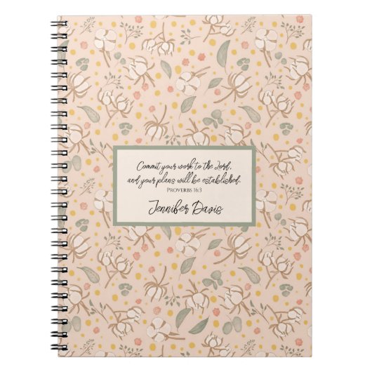Carnet Coton vert mignon et rose illustré Botanical (Devant)