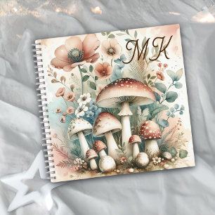 Carnet Cottage Core Champignons et fleurs monogrammes